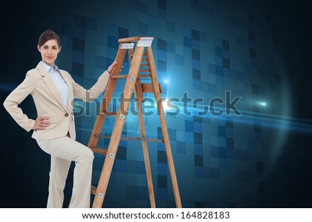 Composite image of smiling businesswoman climbing the career ladder