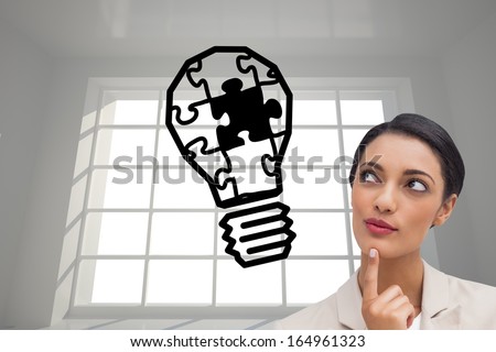 Composite image of smiling businesswoman thinking