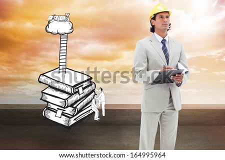 Composite image of attractive architect taking notes