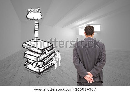 Composite image of rear view of classy businessman posing