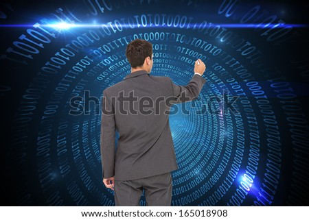 Composite image of businessman standing back to camera writing with marker