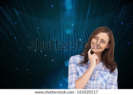 Composite image of thoughtful woman placing her finger on her chin