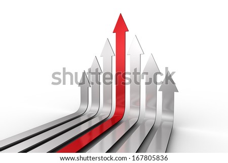 Red arrow pointing up with grey arrows