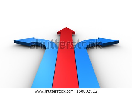 Red and blue arrows pointing