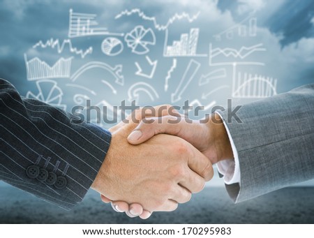 Composite image of business handshake against signpost showing the direction of the future
