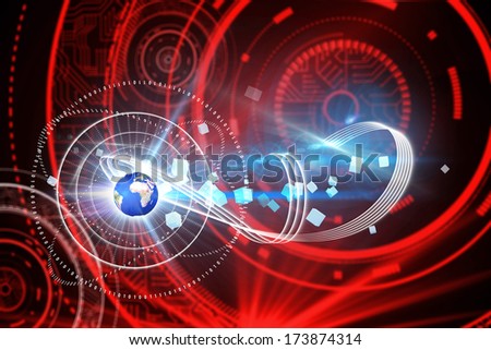 Shiny red circles on black background against shiny red circles on black background, elements of this image furnished by NASA