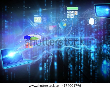 File transfer background against glowing blue key on black background