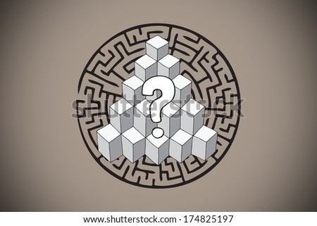 Question mark over puzzle doodle against grey background with vignette