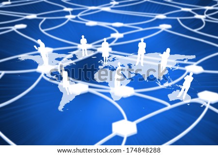 International community against glowing dots connected with lines