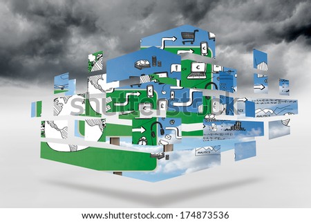 Brainstorm on abstract screen against stormy sky background