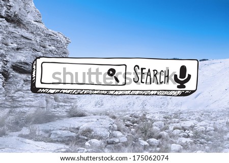 Search bar doodle against snowy mountains