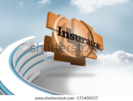 Insurance on abstract screen against blue and white structure in the sky