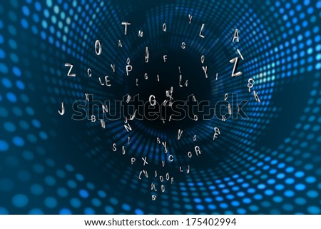Silver letters against futuristic dotted blue and black background