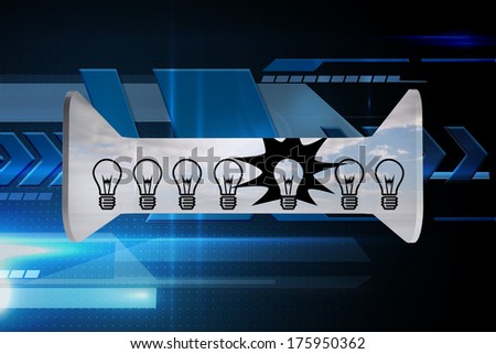 Light bulbs on abstract screen against arrows on technical background