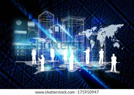 Global technology background against futuristic black background with binary code