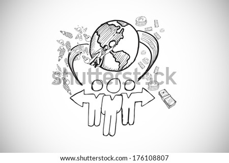 Global community doodle against white background with vignette