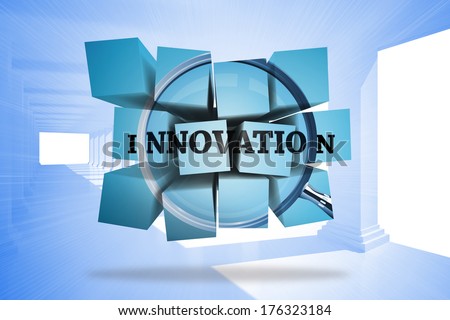 Innovation on abstract screen against bright blue room with windows