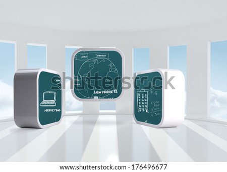 Brainstorm on abstract screen against bright white room with windows