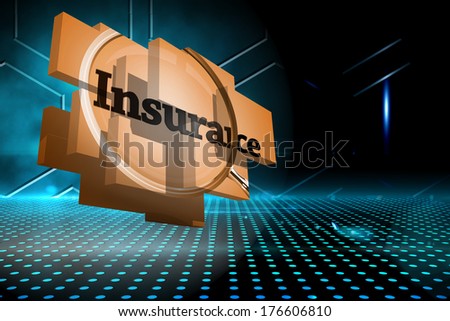 Insurance on abstract screen against technological black and blue background