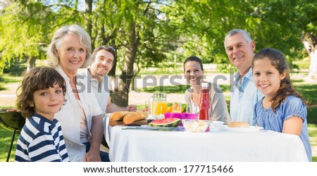 Portrait of an extended family having lunch in the lawn