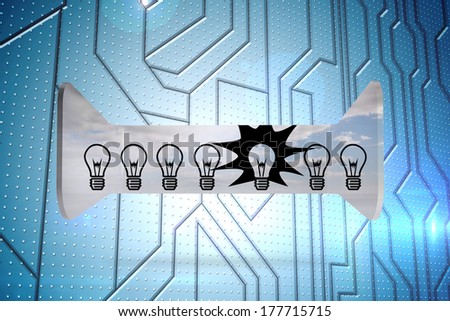 Light bulbs on abstract screen against circuit board on futuristic background