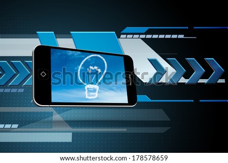 Cloud light bulb on smartphone screen against arrows on technical background