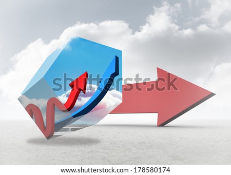 Arrows on abstract screen against red arrow in the sky