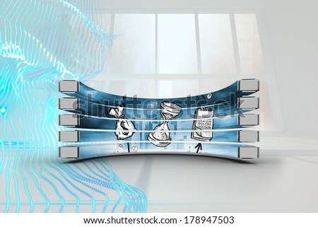 Time and profit concept on abstract screen against abstract blue design in white room