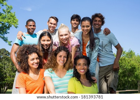 Group portrait of happy university students