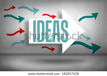 The word ideas against arrows pointing