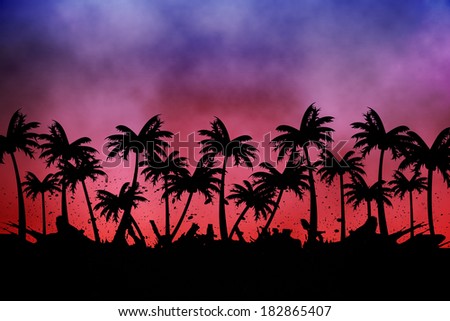 Digitally generated palm tree background on pink and purple