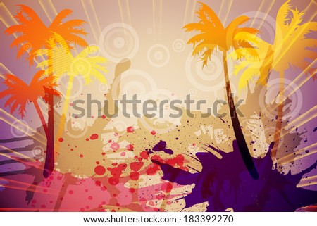 Digitally generated palm tree background on purple and pink