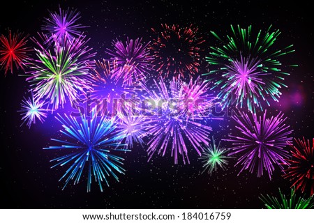 Digitally generated firework design in different colours