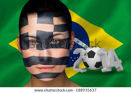 Composite image of greek football fan in face paint with brasil flag