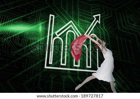 Composite image of bar chart and arrow and dancer against green and black circuit board