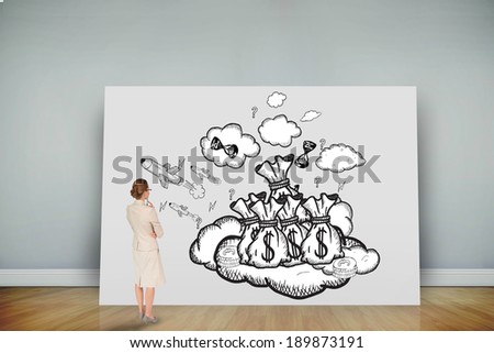 Composite image of thinking businesswoman against white card