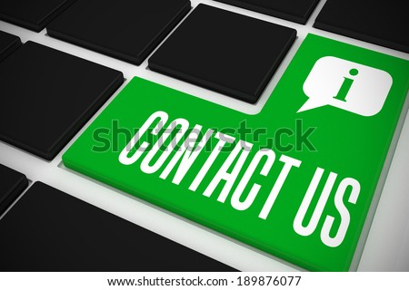 The word contact us and speech bubble on black keyboard with green key