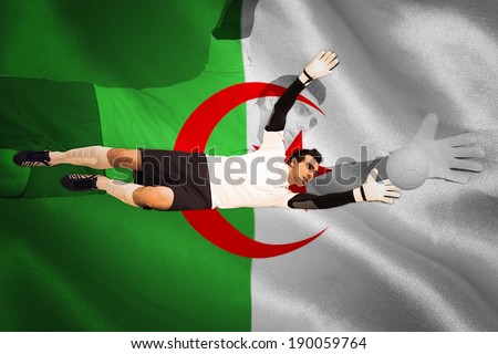 Goalkeeper in white making a save against algerian flag