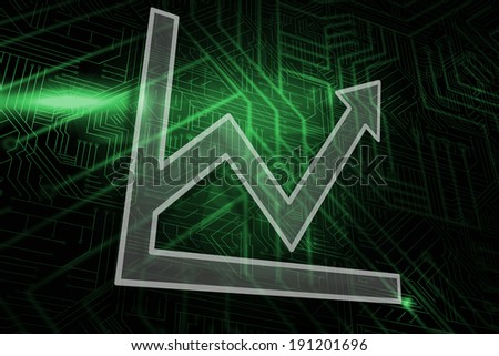Graph and arrow against green and black circuit board