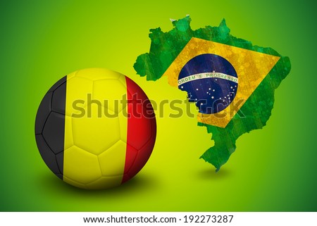 Football in germany colours against green brazil outline with flag