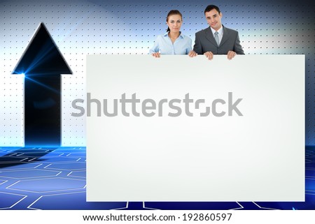 Composite image of business partners showing white card