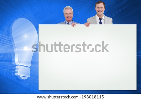 Composite image of businessmen showing white card