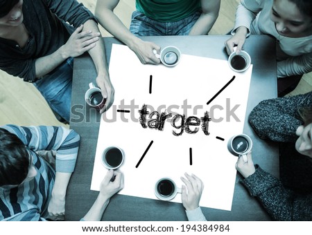 The word target on page with people sitting around table drinking coffee