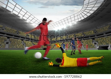 Composite image of football match in progress in football stadium