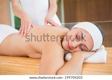 Peaceful woman getting a back massage in the health spa