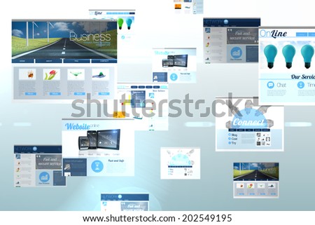 Digital composite of screen collage showing business advertisement