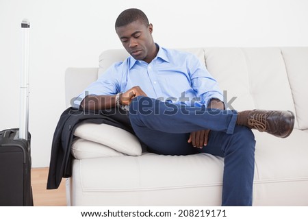 Businessman waiting for a flight in the staff room