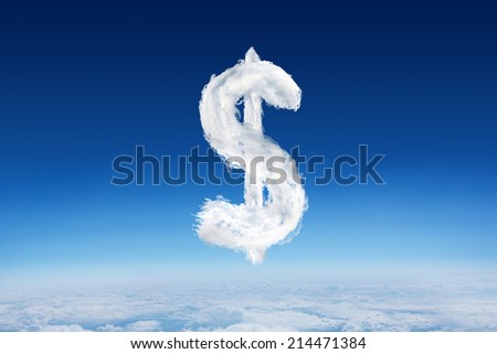 Cloud dollar against blue sky over clouds at high altitude