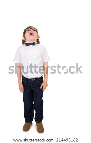 Student wearing glasses and bow tie on white background