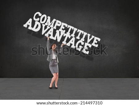 Businesswoman pushing up with hands against buzz words in room